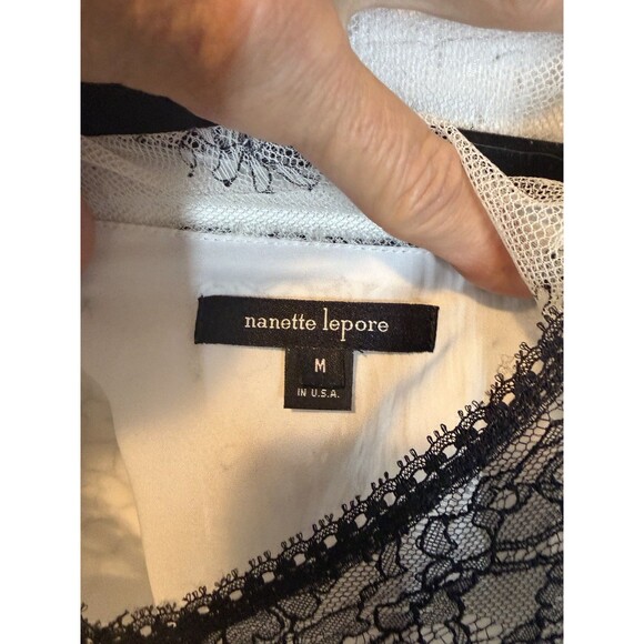 Fairy Whimsigoth Romantic Nanette Lepore Sheer Lace Overlay Bell Sleeve Blouse M - Picture 7 of 9